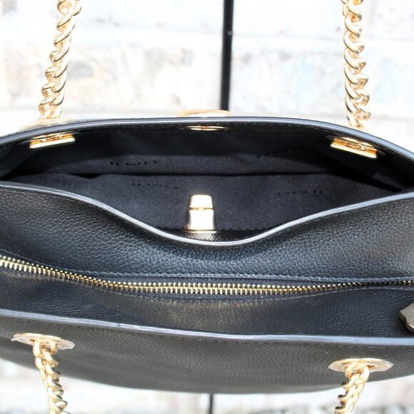 Coach Black Pebbled Leather Chain Tote Bag 57107 Turnlock Gold Hardware Dust Bag - Picture 9 of 16